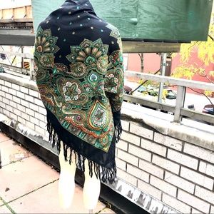 Black Bright Giant Russian Paisley Wool Shawl